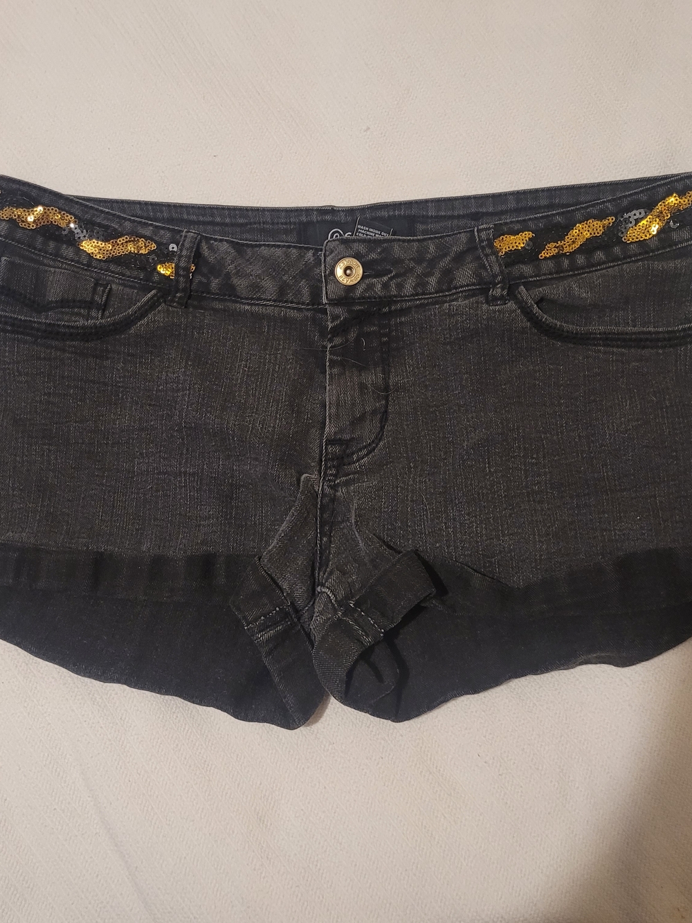 Rewash Black Denim Shorts with Gold Sequin Waistband